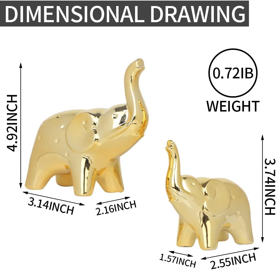 Handmade Ceramic Elephant Statue Pair - Gold Finish