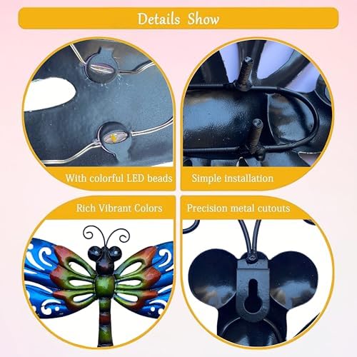 WAIU 20 Inch Solar Metal Dragonfly Wall Light - Blue