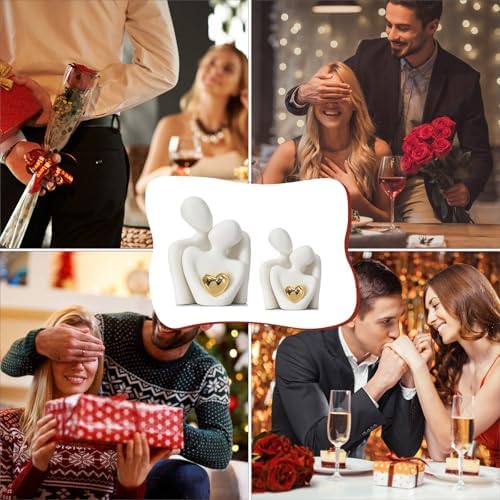 Mini Couple Statue Gold Heart Decor for Living Room