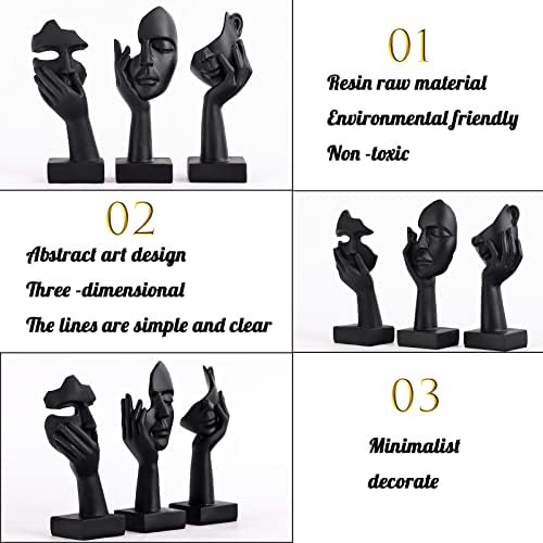 3 Pcs Black Abstract Art Statues Set for Home Decor