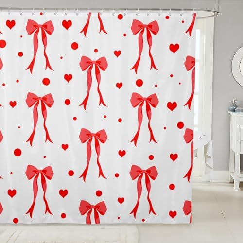 Feelyou Coquette Bows Shower Curtain Set 72x72 Red 1