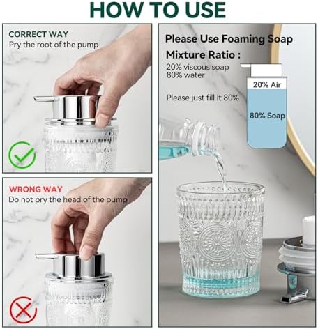AZMOYAC Glass Foaming Soap Dispenser 10 OZ Clear Pump for Bathroom Kitchen