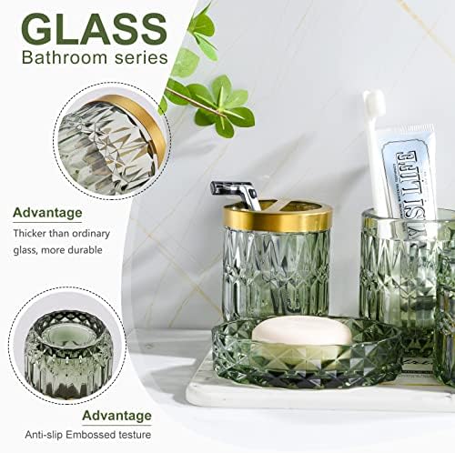 LaMarriti Green Bathroom Accessories Set 5Pcs Clear Glass