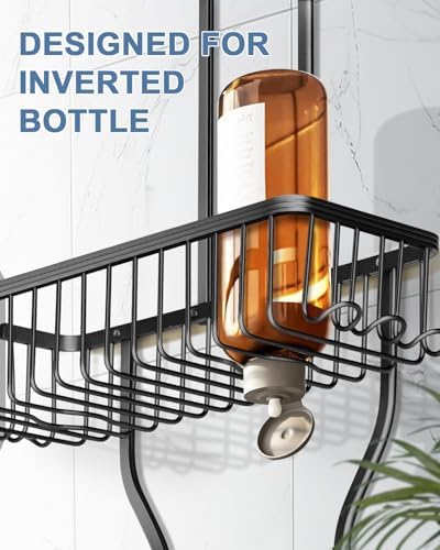 MSAICOE Shower Caddy with 6 Hooks and 3 Baskets - Aluminum Never Rust Black