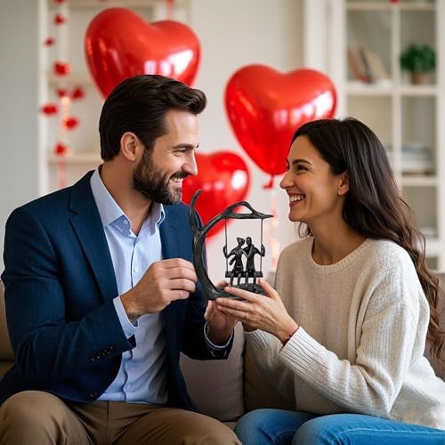Romantic Couple Statue in Love Black Metal Figurine