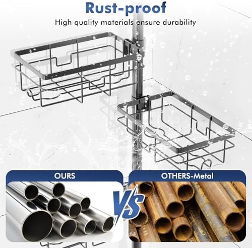 Vatex Adjustable Corner Shower Caddy Organizer with 6 Baskets and Towel Bar