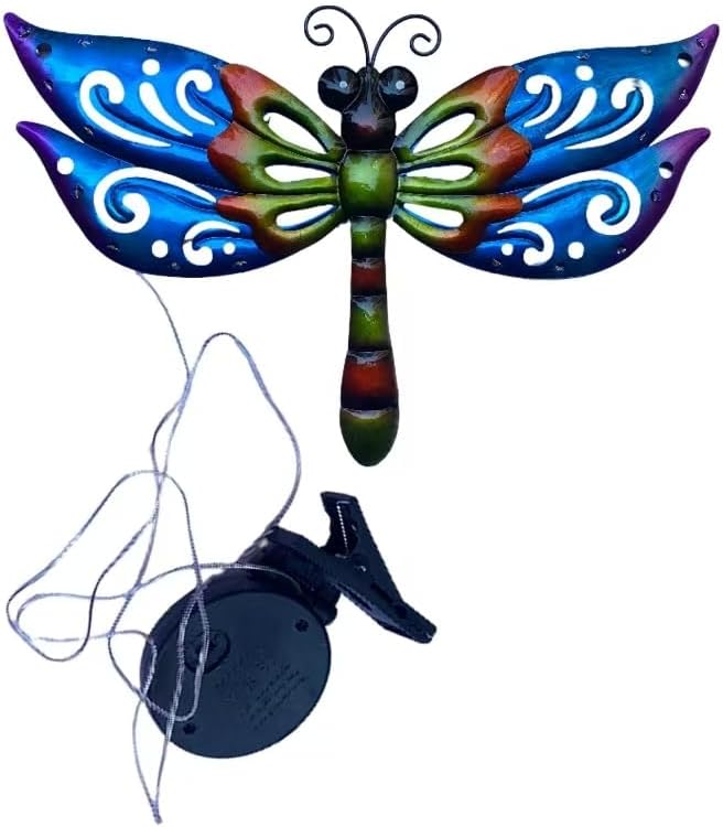 WAIU 20 Inch Solar Metal Dragonfly Wall Light - Blue