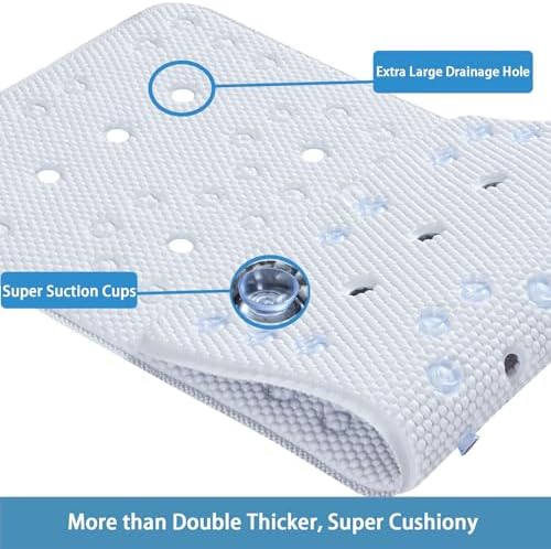 Webos Bathtub Mat Non Slip - Soft Foam Safety Mat with Suction Cups and Drain Holes for Elderly Kids and Home Use White