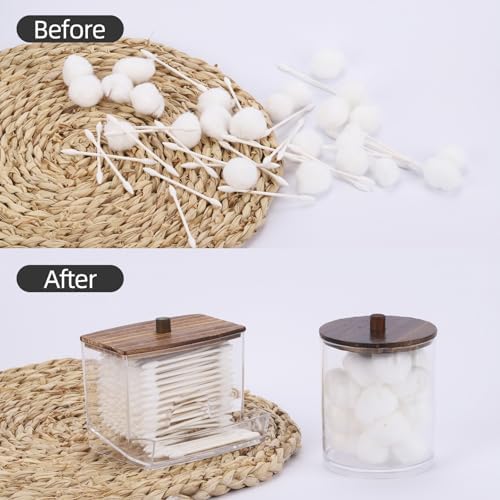 Tbestmax Qtips Dispenser 10oz - 12oz Cotton Ball Holder with Wood Lid