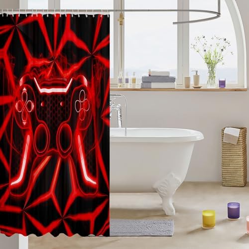 Game Console Shower Curtain 72x72 Waterproof Gaming Design