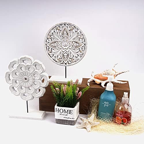 AXEARTE 2 Pack Wooden Carved Flower Medallion Sculptures 1