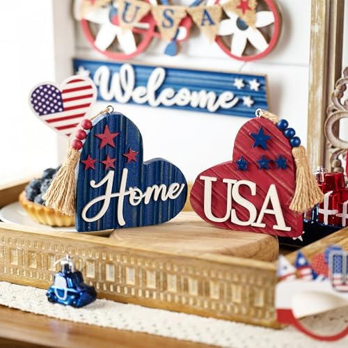 Valery Madelyn 4th of July Decor Heart Centerpieces 2 Pcs