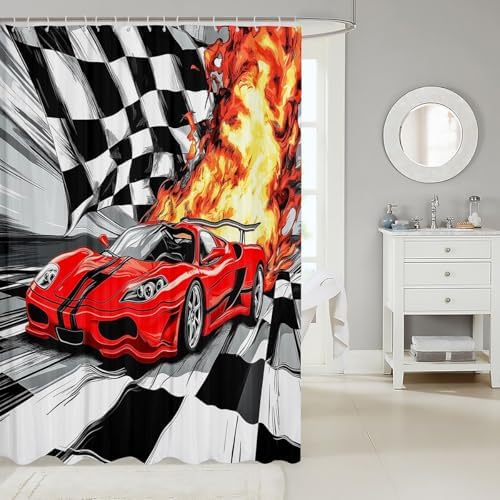 Feelyou Kids Red Race Car Shower Curtain Set 72x72