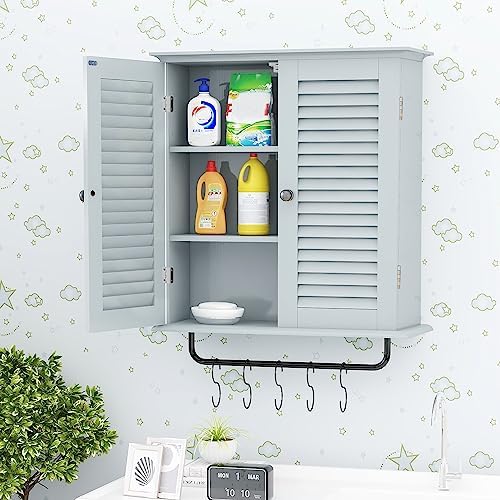 TaoHFE Wall Mounted Medicine Cabinet with Double Shutter Doors and Towel Rack