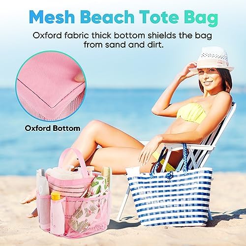 EUDELE Portable Shower Caddy with 8-Pocket Large Capacity - Pink