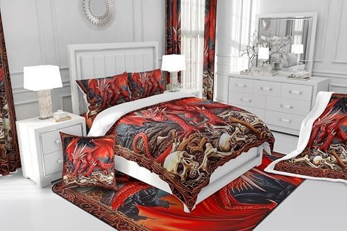 Feelyou Kids Dragon Shower Curtain Set 72x72 Red 1