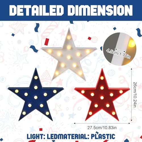 Tujoe 3 Pcs 4th of July Star Lights LED Signs
