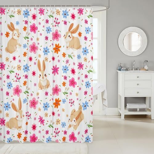 Erosebridal Kids Rabbit Flower Shower Curtain Set