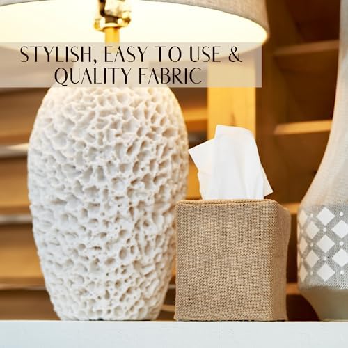 KIBAGA Burlap Tissue Box Cover - Stylish Fall Decor Cube Holder