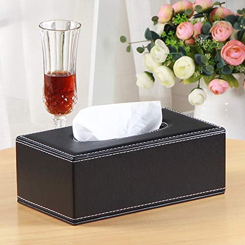RHCSZ High-end PU Leather Tissue Box Holder Black