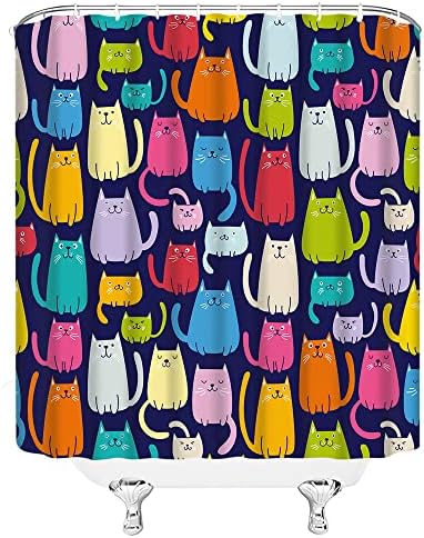 ASVEAS Multicolor Cute Cat Shower Curtain Set with Hooks