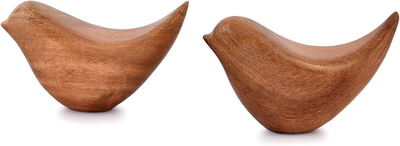 NIRMAN Acacia Wood Bird Statues Set of 2 1