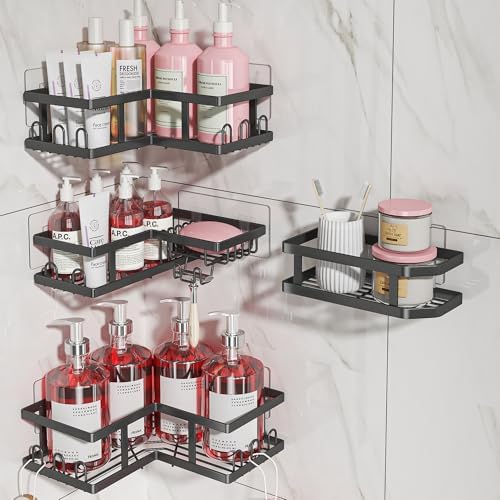 Youvip Adhesive Corner Shower Caddy - 4-Pack Black 1