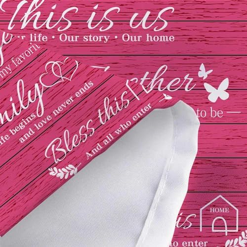 JAWO Family Shower Curtain Set - Pink Wood Design with 12 Hooks