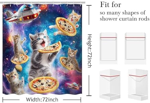Funny Galaxy Space Cat Pizza Shower Curtain 72x72