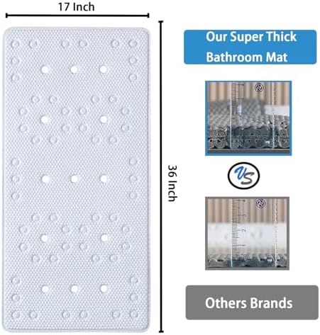 Webos Bathtub Mat Non Slip - Soft Foam Safety Mat with Suction Cups and Drain Holes for Elderly Kids and Home Use White