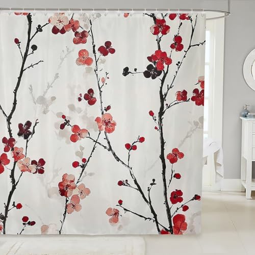 Feelyou Cherry Blossoms Shower Curtain Set 72x78