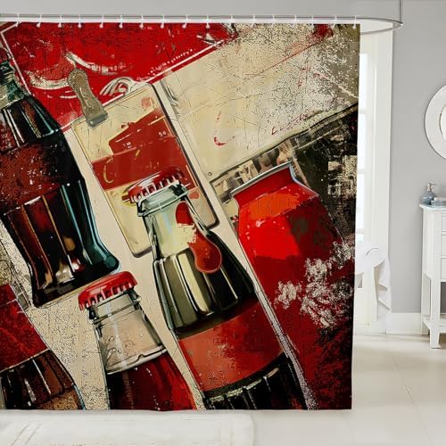 Feelyou Cola Shower Curtain Set for Kids Retro Fun Design