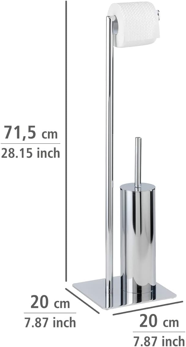 WENKO Free Standing Toilet Brush Holder Steel Silver 20x20x715cm