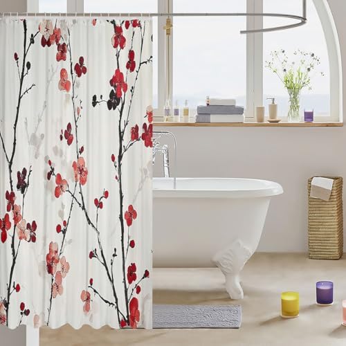 Feelyou Cherry Blossoms Shower Curtain Set 72x78