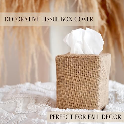 KIBAGA Burlap Tissue Box Cover - Stylish Fall Decor Cube Holder