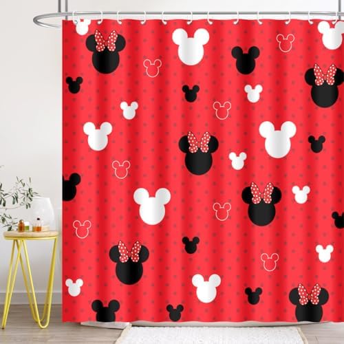 BIYSUC Cartoon Mouse Head Shower Curtain with 12 Hooks 1