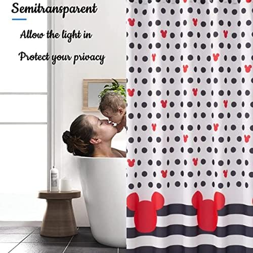 Cute Mouse Head Shower Curtain Set - 72x72in Red and Grey Deco Dot