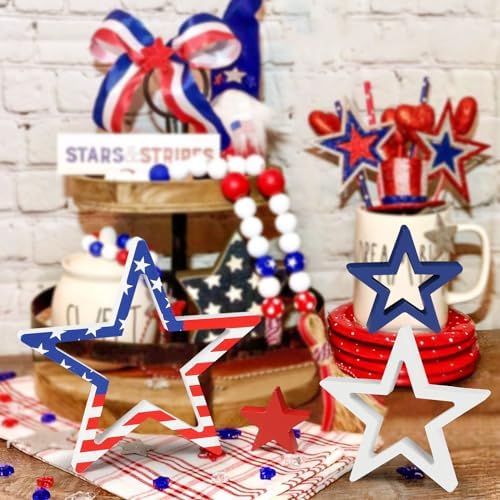 COCHIE Patriotic Wood Stars 4th of July Decor Set