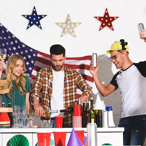 Tujoe 3 Pcs 4th of July Star Lights LED Signs