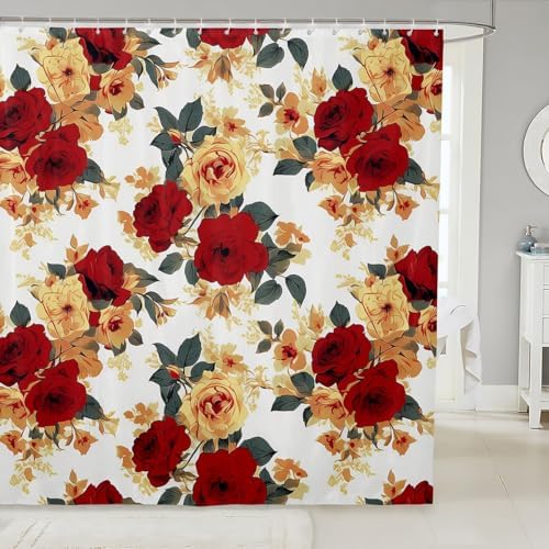 Feelyou Red Rose Floral Flower Shower Curtain Set