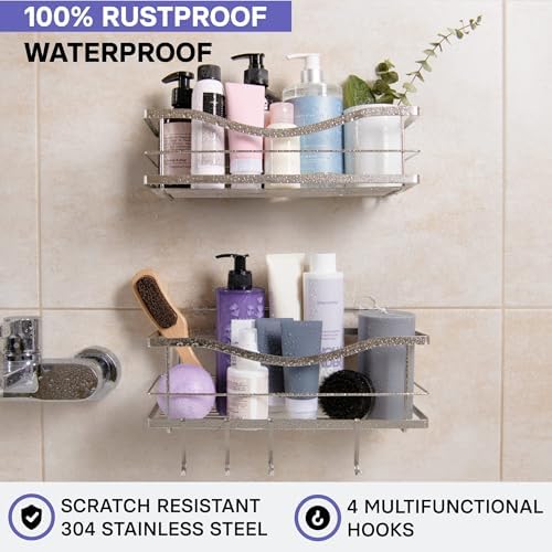 KINCMAX Premium Shower Caddy 2-Pack No Drill Wall Organizer Rustproof Stainless Steel