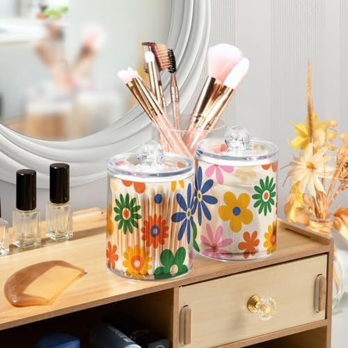 Fustylead 2 Pack Colorful Daisy Flower Dispensers for Cotton Swabs and More