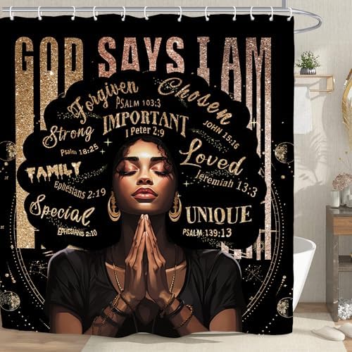 Kalmico African American Shower Curtain Set - Black Bible Quotes Motivational