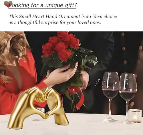 Small Heart Hands Statue in Gold - Cute Love Decor for Home and Office