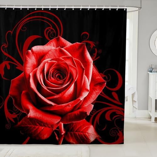 Feelyou Red Rose Shower Curtain Set 72x78