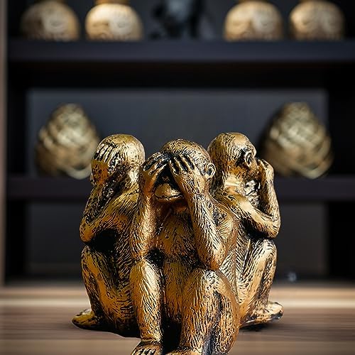 3 Wise Monkeys Statue Set - Resin Bronze Decor