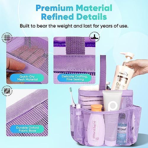 EUDELE Mesh Shower Caddy with 8 Pockets and Oxford Base - Portable for Dorm Beach Gym