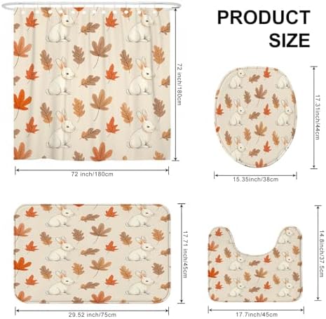 4PCS Fall Cartoon Rabbit Shower Curtain Set with Hooks and Non-Slip Rug