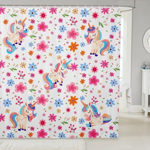 Erosebridal Kids Unicorn Waterproof Shower Curtain