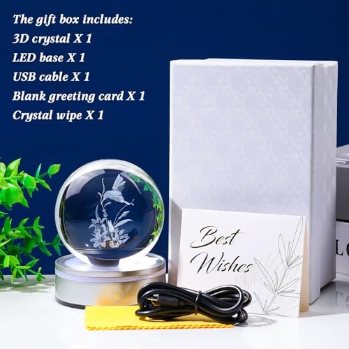Movdyka 3D Crystal Hummingbird Decor with LED Base